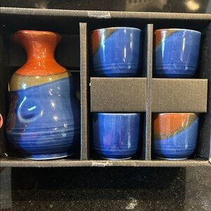 Blue and Orange Ceramic Sake Set